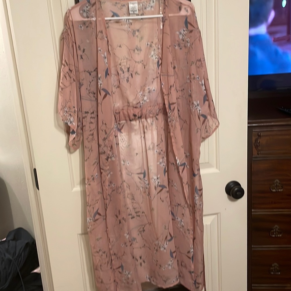 Sheer pink floral kimono